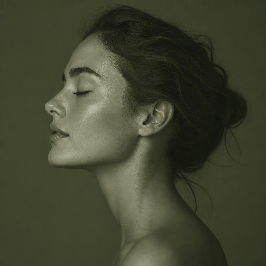Portrait de profil, ambiance verte